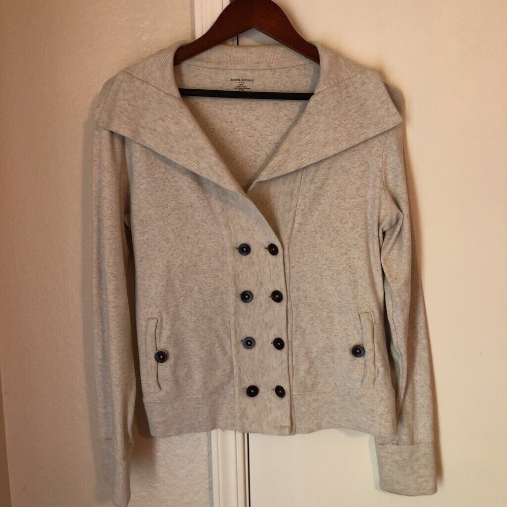 Banana Republic Womens Cardigan Sweater Gray Heathered Long Sleeve Collar L